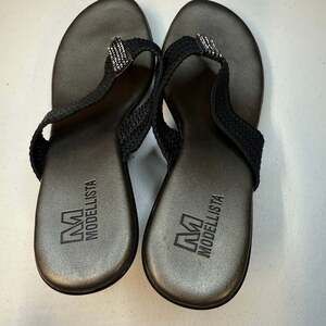 Modellista Black Thong Sandals with Rhinestone Accent Size 8